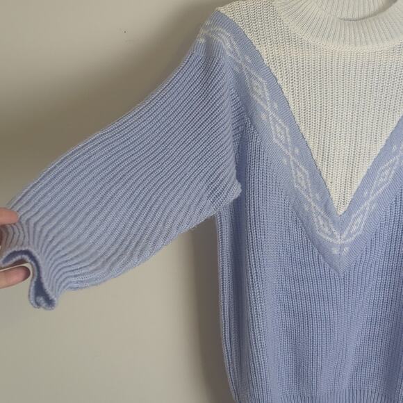 Vintage Knit Tennis Prep Pastel Blue Sweater Women's Size Medium - Picture 5 of 11